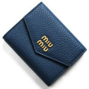 Miu Miu Vitello Dino Tri fold Wallet Brietta Blue